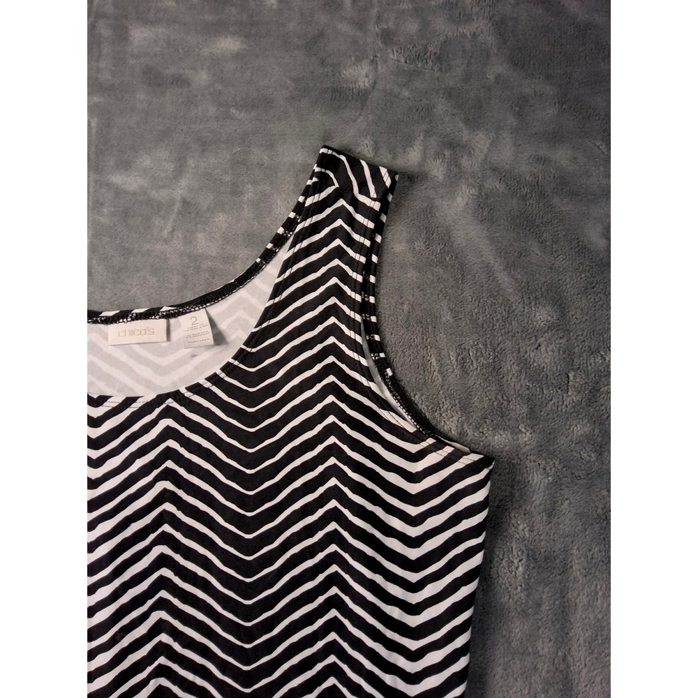 Chicos Tank Top Womens Size 2 Black White Chevron Zig Zag Scoop Neck Sleeveless - Picture 3 of 8